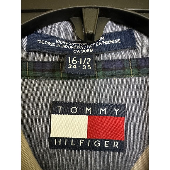 Classic Tommy Hilfiger Shirt Mens‎ 16 1-2 Khaki Crested Cotton - Picture 4 of 8